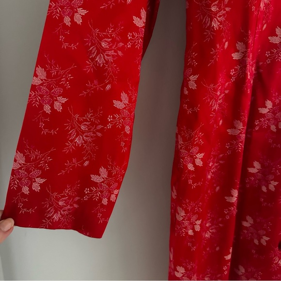 NWT Marnie West Vintage Satin Feeling Floral Red Pearl Button Dress Women’s 6 - Picture 6 of 14